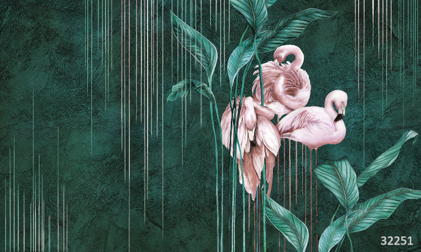 Drawn flamingos green