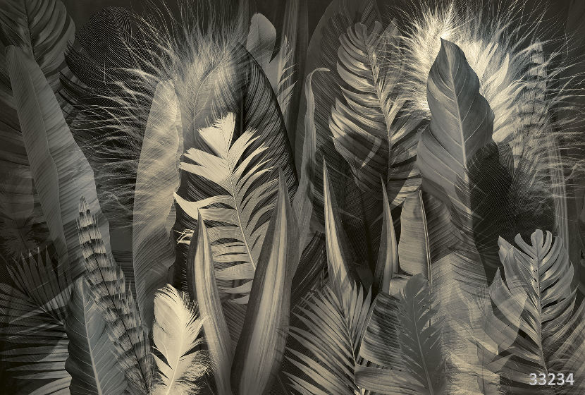Feathers and leaves sepia
