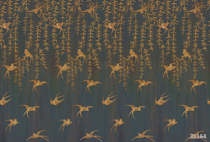 Japanese Birds midnight green