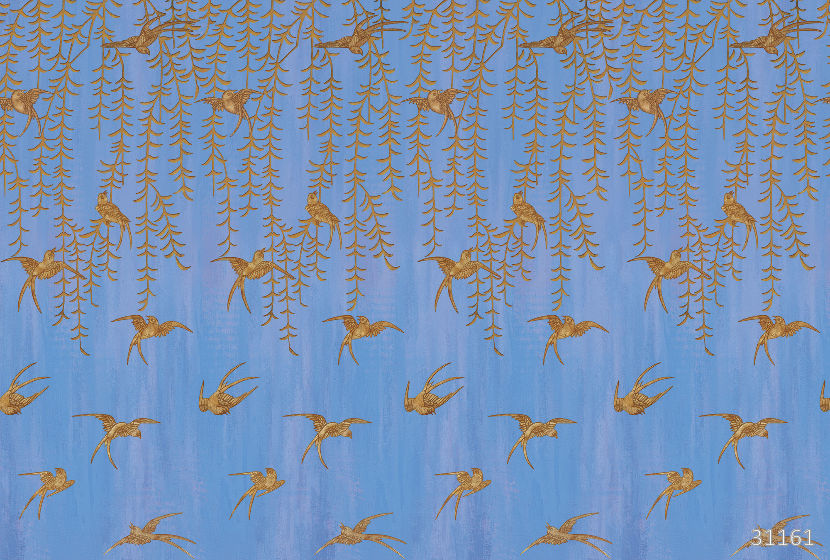 Japanese Birds steel blue