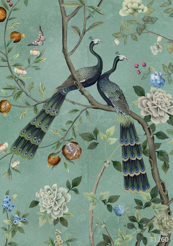 Two peacocks dark green